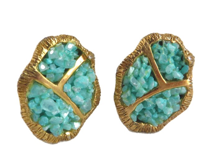 Turquoise Beaded Gold Tone Earrings - Vintage Hattie Carnegie Clip-on Earrings, Gift for Her