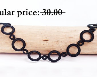 SALE Black necklace - Crochet statement necklace Crochet jewelry Black jewelry Metal free jewelry Circle necklace Gift for her