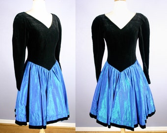 Vintage 80s PROM Dress Vintage Laura Ashley Party Dress 80s Cocktail Dress GOTH Velvet Dress Electric Blue Dress Dolly Madonna Retro Grunge