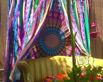 Mandala Tapestry Curtains Boho Curtain Dorm Decor Hippie-Morrocan Door Gypsy Festival Rag Garland Glamping Backdrop Tent Canopy Vanlife