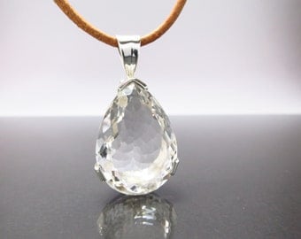 Rock crystal pendant / 37mm /BK21 / silver crystal white pendant Natural pendant Gift Present Birthday Natural birthstone december
