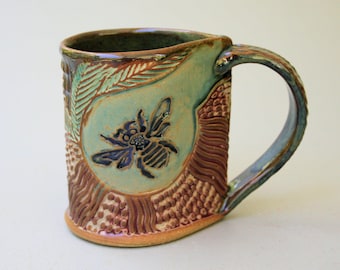 Honey Bee Pottery Mug Coffee Cup Handmade Stoneware Microwave and Dishwasher Safe