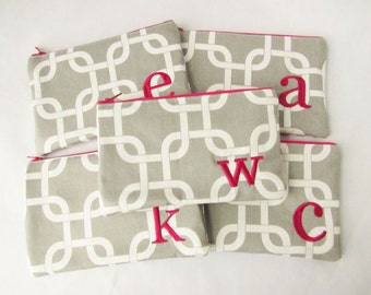 Set of 5 - Gotcha Bag - Personalized Stocking Stuffer - Embroidered Makeup bag - Choose your Colors - Medium