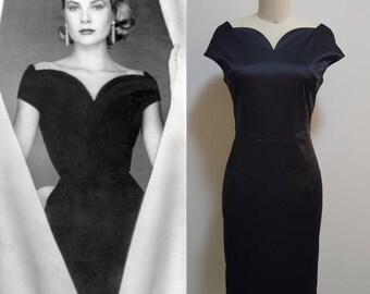 Grace Kelly/ midi evening Dress/ Vintage 50s/ Black Dress/ 1950's/ Little Black Dress/ Custom made dress/ Hollywood Glamour/ Tailored Dress