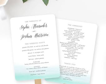 Wedding Program Fan or Flat Wedding Program Templates - Printable Instant Download - Ocean Hues