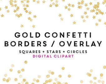 Fall Halloween Gold Confetti Clipart Overlay / Gold Glitter Circles Stars Squares / Commercial Use / Logos Invitation Blog Weddings shower