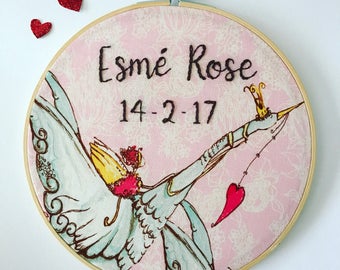 Personalized nursery decor. Baby name sign. Nursery wall art. Baby gift, baptism gift. Personalised embroidery hoop art. Custom wall hanging
