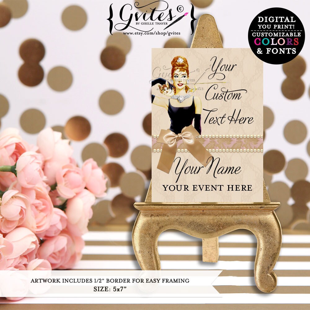 Bridal shower pearl necklace game sign Audrey Hepburn by Gvites