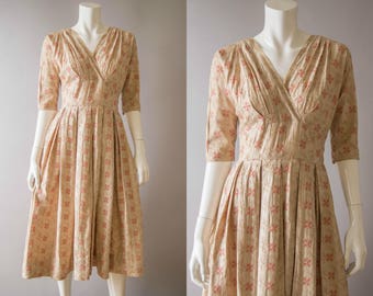 vintage 1950s dress / 50s embroidered cotton dress / extra small