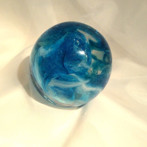 Glass Art Ocean Waves Paperweight. Hand Blown Glass