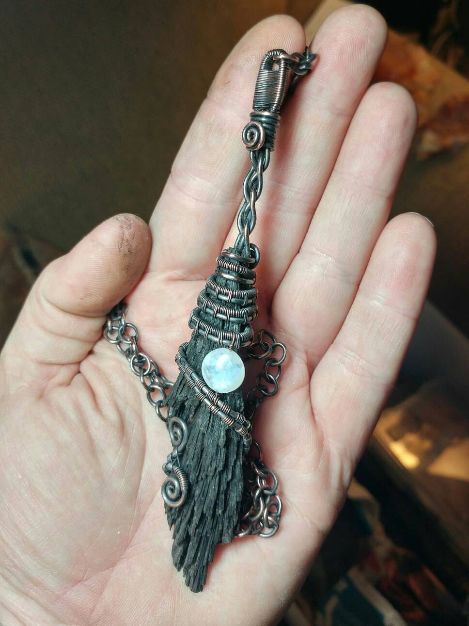 Rough Crystal Pendant Moonstone Necklace Flying Broomstick