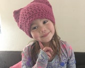 Adult Women's Pink Raspberry Pussy Hat - Kitty Beanie - cat Hat - women's March