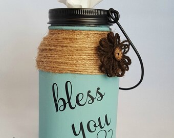 Mason Jar Tissue Holder, Bless You Tissue Jar, Tissue Holder, Kleenex Holder