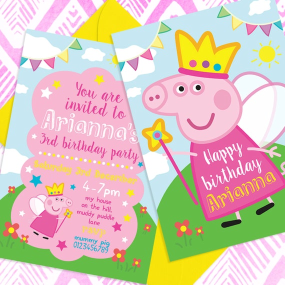 5 X Personalised Princess Fairy Peppa Pig Birthday Party