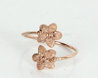 Hibiscus Flower Bypass Ring Estate 14 Karat Rose Gold Pre Owned Jewelry Sz 5