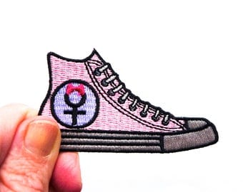 Feminist Patch, Women's March On Female Symbol Pussyhat Patch, Iron On Resist Patch, Pink Converse Patch for Jackets