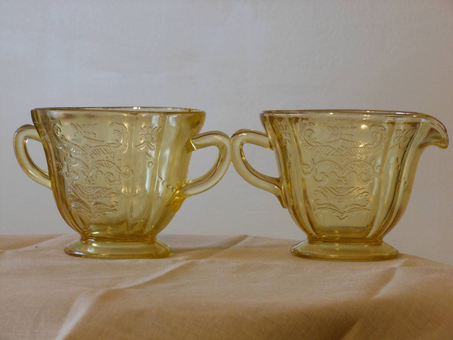 Vintage Yellow Depression Glass Sugar and Creamer Set