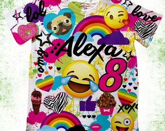 Personalized Emoji Inspired T-shirt, Emoji Birthday, Birthday Emoji Shirt, Emoji Party Girls, Pug and Emoji Custom Shirts, Girls Emoji tee
