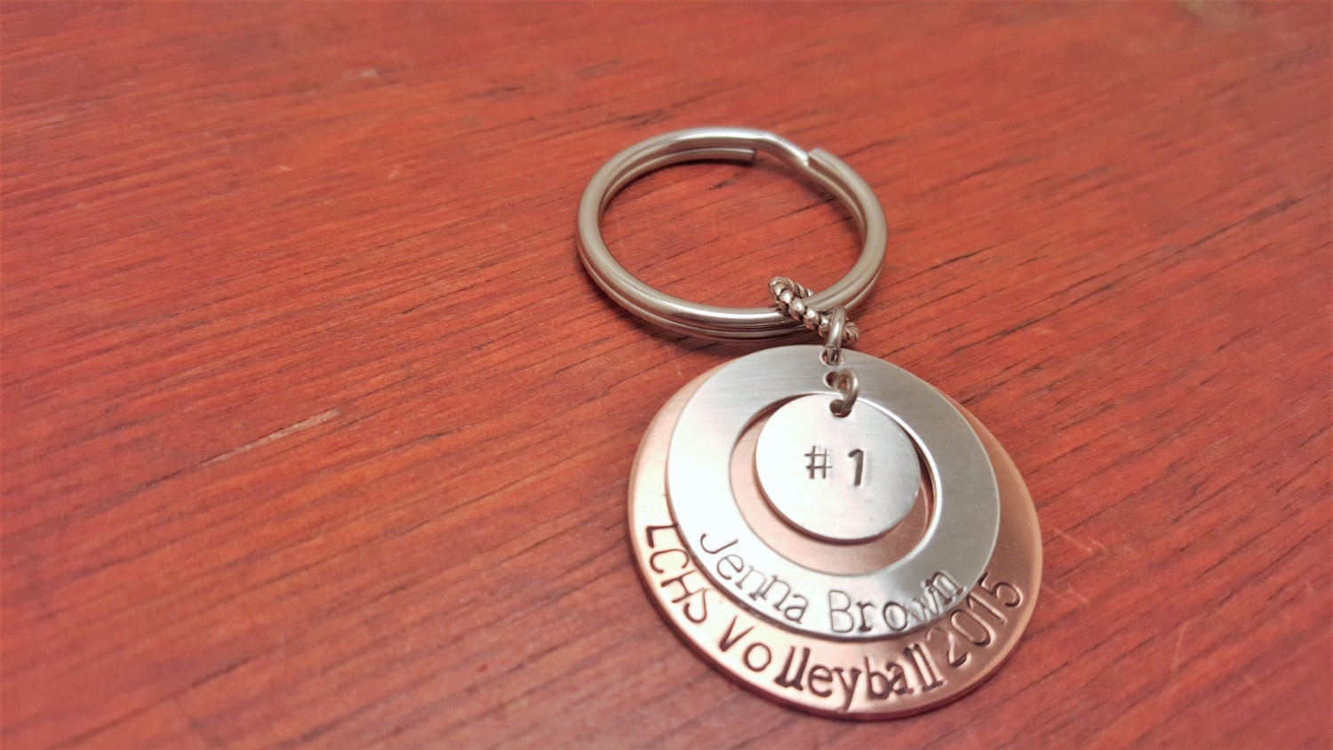Hand stamped sports key chainschool sportspersonalized