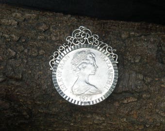 Sterling Silver Mounted Isle of Man One Crown Coin Necklace Pendant