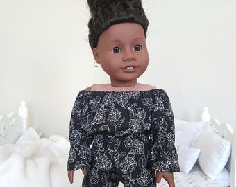 18 inch doll black and white romper | paisley / floral romper