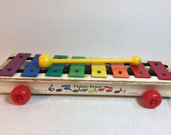 Vintage Fisher Price Wood Pull a Tune Xylophone 1979