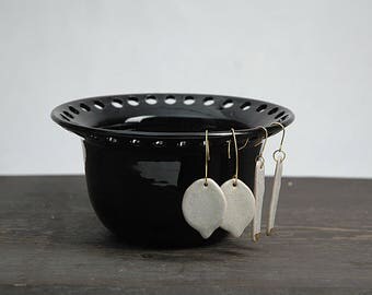Pottery earring organizer, pottery earring holder, jewelry dish, ceramic earring bowl, balck