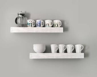 Coffee Shelf, White Washed Wood Floating Shelves, Reclaimed Wood Custom Wall Shelves, Open Kitchen