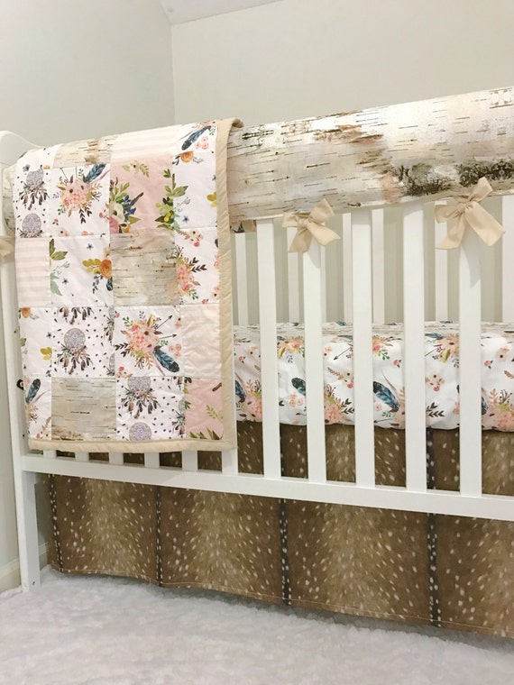 Little Oasis Boho Floral Feather Crib Bedding. Choose crib