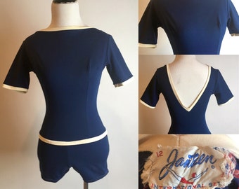 Xs/S/M 1950s Jantzen International Set Swimsuit Romper Made in France