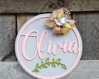 Name Wooden Sign - Wood Round Name - Personalized Wall Hanging - Nursery Wall Hanging