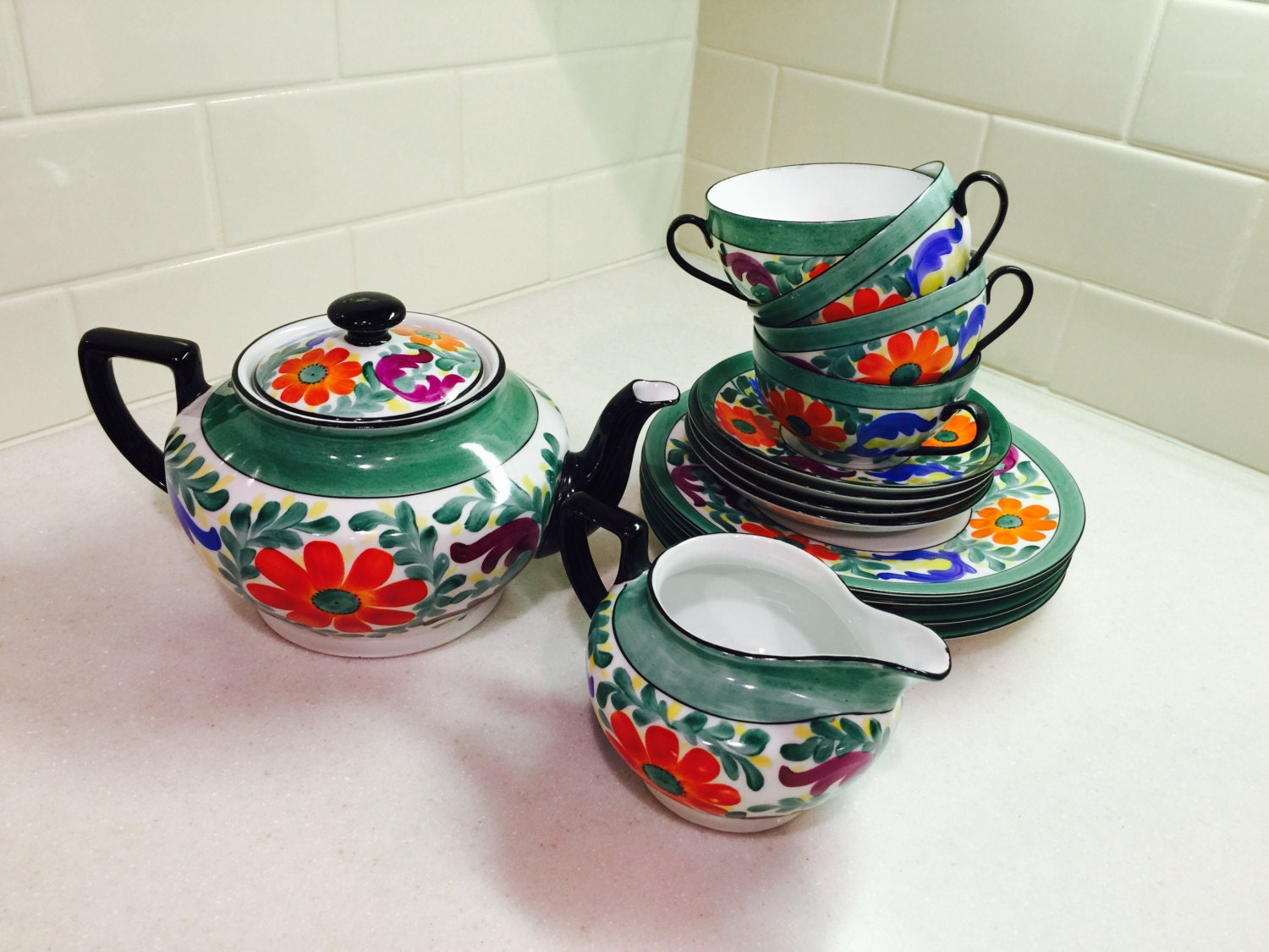 Tea Pot Tea Set Phoenix China Moravian Art Tea Set