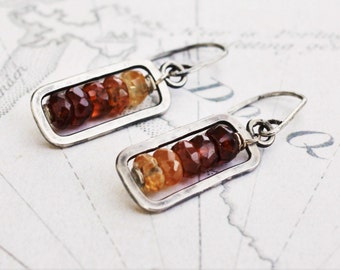 Hessonite garnet earrings, sterling silver earrings, oxidized silver dangle earrings, ombre earrings, made to order.