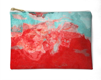 Makeup Bag in red, aqua and yellow, Cosmetic Bag or Zipper Pouch, Accessory Purse, Make up Purse, Pencil Case, Stocking Stuffer, Bon Temps