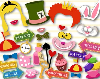 Alice in Wonderland Party Digital Photo Booth Props, Mad Hatters Tea Party Photo Booth Props, Alice in Wonderland Instant Download,0380