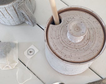 Handmade Pottery White Stoneware Honey Pot