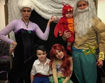 Little Mermaid Family Costume Set, Halloween party group children adults costume Disney movie themed them funny fun creative idea kit diy