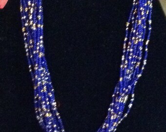 Handmade Beaded Blue Multistrand Nevklace