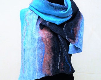 Merino wool scarf for women "Sky skies". Handmade felted. Natural. Soft. Warm. For her.