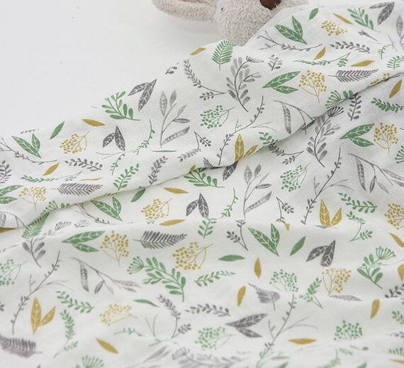 Leaves Pattern Double Cotton Gauze Fabric by Yard 3 Colors Selection