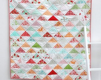 Modern Baby Girl Quilt- Triangles on point pattern using Bonnie and Camille fabrics
