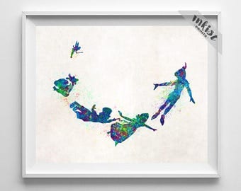 Peter Pan, Print, Disney Art, Watercolor Art, Peter Pan Art, Disney Poster, Peter Pan Decor, Gift Idea, Disney Gift, Type 2, Dorm Art