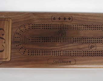 Personalized Wood Cribbage Board Walnut Wood Crib Board