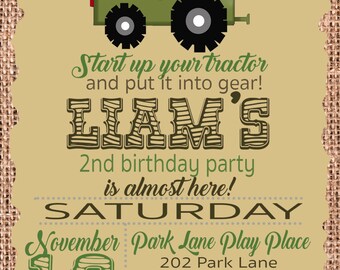 Tractor Birthday Party Invitation for John Deere and farm birthday parties
