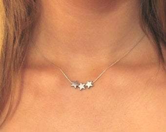 Three Star Necklace , Sterling Silver Tiny Stars Necklace , Layered Necklace , Star Necklace , Dainty Necklace , Bff Necklaces , Choker