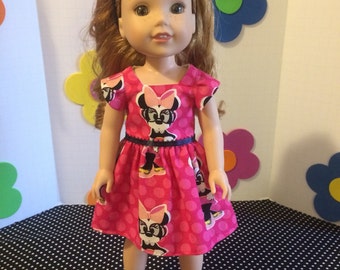 Wellie Wishers doll clothes Handmade Minnie Mouse Fucshia dress + matching headband and felt shoes made to fit Wellie Wishers doll 14.5"