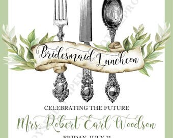 Bridesmaid Luncheon Invitation- Personalized -Digital File or Printed Invitation- Double Sided