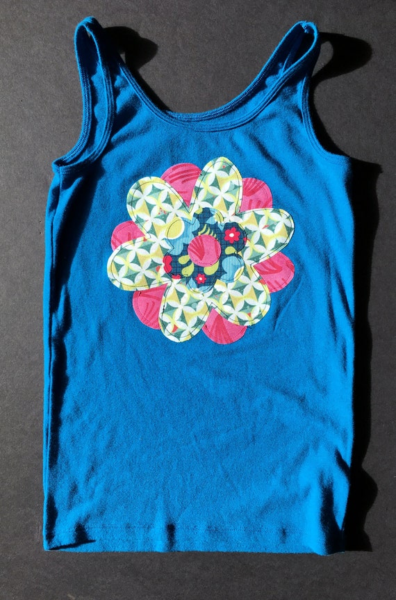 Girl's tank top size 10/12 deep turquoise with multiple
