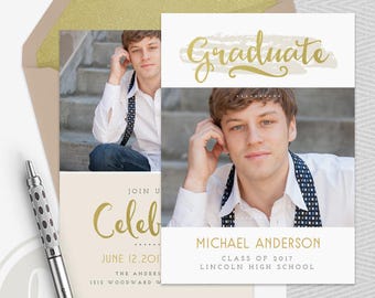 Black Gold Printable Graduation Invitation Template