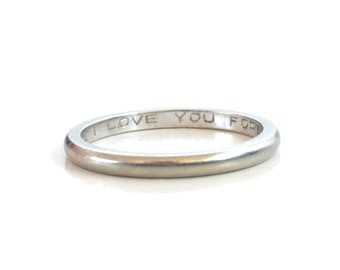 White Gold Wedding Band | 18k | Vintage | 1978 | Engraved | I Love You Forever | Classic | Simple | Size 5.5 | Item 81516